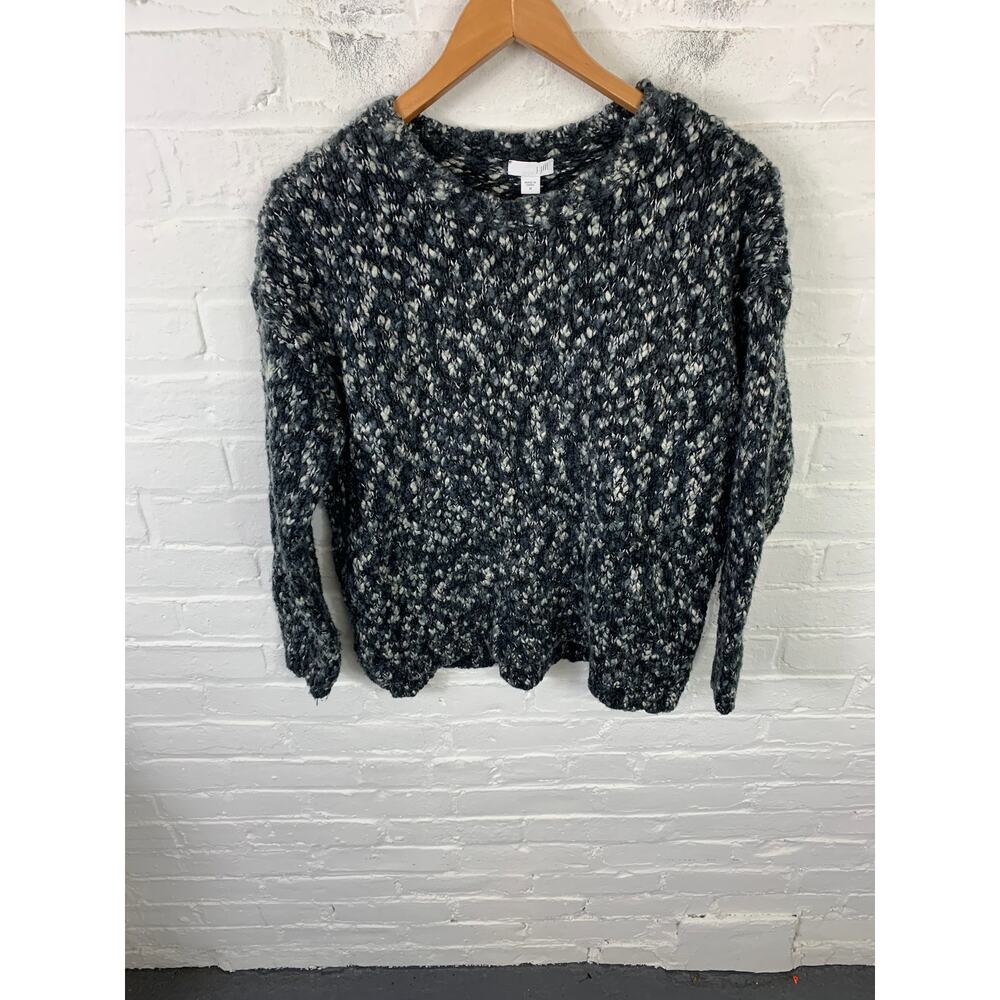 J. Jill Women's Wool Blend Chunky Knit Pullover Sweater Marled Black Gray Size M